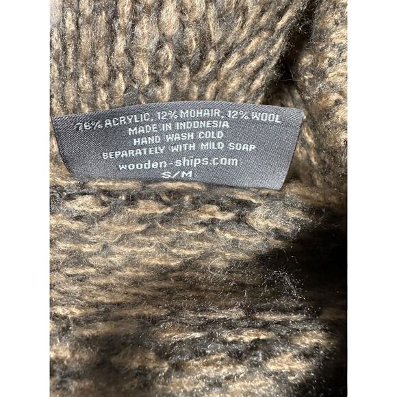 Wooden Ships Cardigan Womens Size S/M Open Front Brown Mohair Wool Blend - Picture 4 of 6